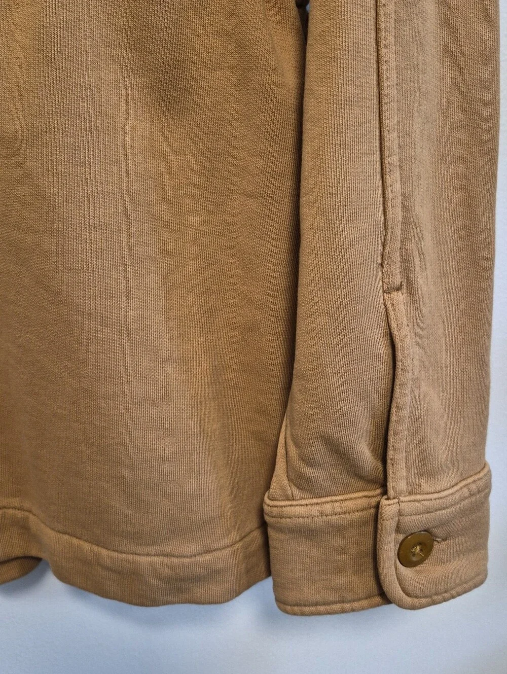 Mutual Weave French Terry Shacket Cotton Knit Jacket Shirt Utility Tan Mens Sz L